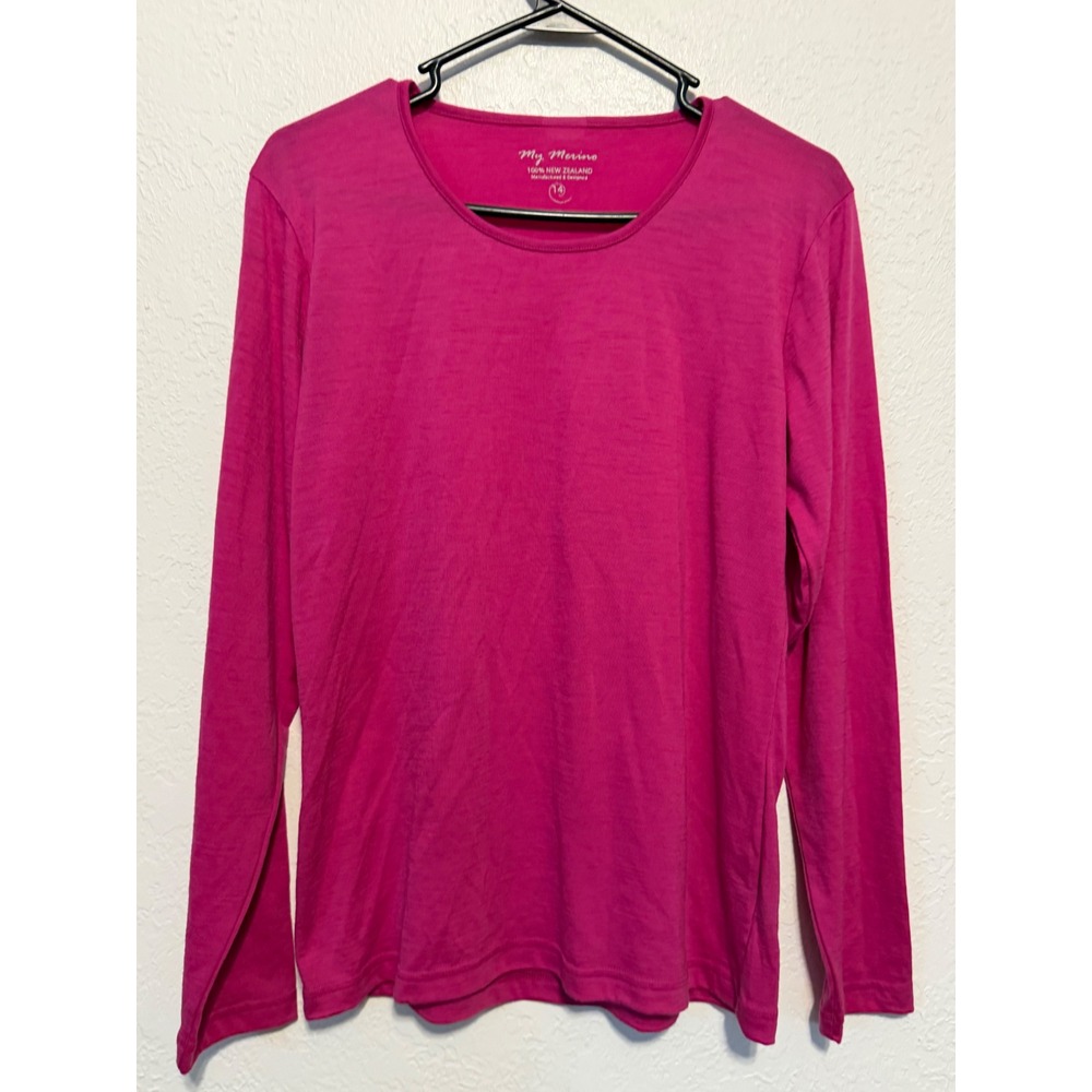 My Merino 100% New Zealand Superfine Wool Long Sleeve Top Pink Size 14